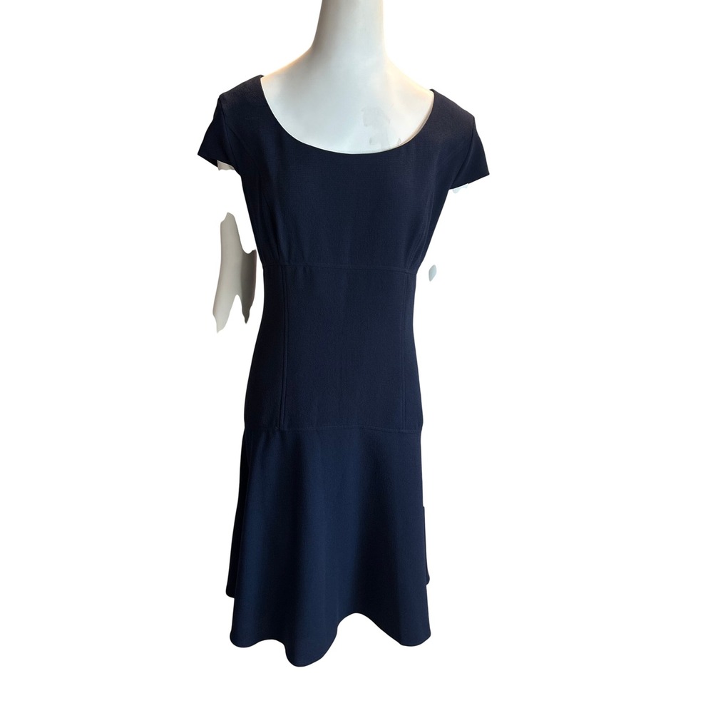 Anne Klein Navy Blue Crepe Fit and Flare Cap Sleeve Dress Size 16